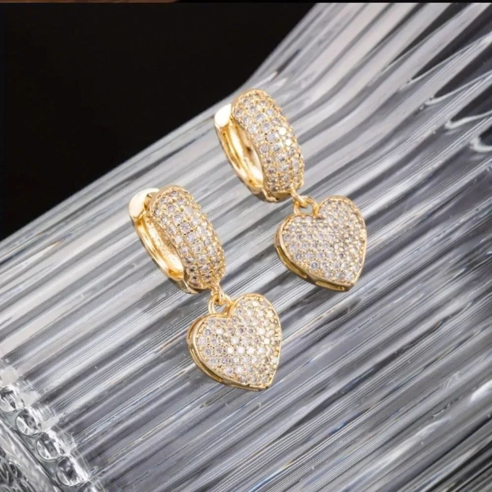 Beautiful Gold Diamond Heart Earrings